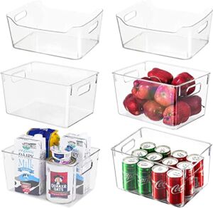 Set of 6 Clear Plastic Organizer Storage Bins, Perfect Kitchen Organization or Pantry Storage – Fridge Organizer, Cabinet Storage Bins for Kitchen, Countertops, Bedrooms, Bathrooms