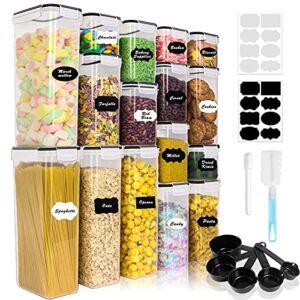 Airtight Food Storage Containers Set, 16PCS BPA Free Plastic Dry Food Canisters with Lids, Kitchen Pantry Organization, for Organizing Cereal, 16 Labels, Marker, Spoons&Clean Brush, for Christmas Gift