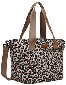MIER Lunch Bags for Women Large Insulated Lunch Tote Bag Lunchbox Container for Work College Travel Beach, Adjustable Shoulder Strap, Leopard