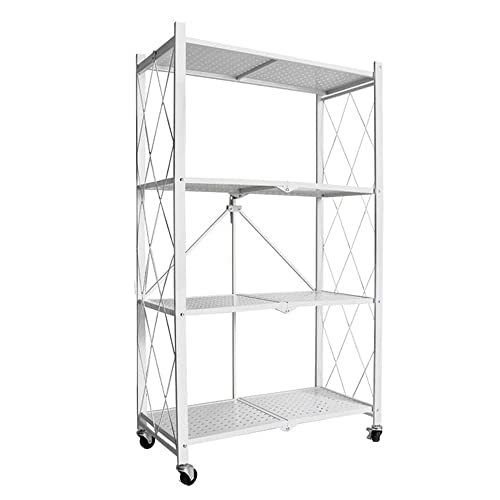 4-Shelf General Purpose Collapsible/Foldable Shelving Unit, Sturdy Storage Rack with Caster Wheels. 4-Tier Organizer, Laundry/kitchen storage shelves, Heavy Duty Metal Frame, No Assemble Needed, White | The Storepaperoomates Retail Market - Fast Affordable Shopping