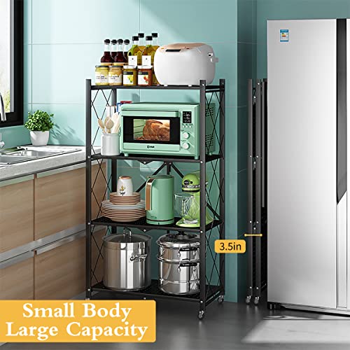 4-Shelf General Purpose Collapsible/Foldable Shelving Unit, Sturdy Storage Rack with Caster Wheels. 4-Tier Organizer, Laundry/kitchen storage shelves, Heavy Duty Metal Frame, No Assemble Needed, White | The Storepaperoomates Retail Market - Fast Affordable Shopping