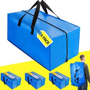 FADOTY Moving Bags Heavy Duty Extra Large Storage Bags for Moving W/ Backpack Straps Strong Handles & Zippers Moving Totes College Dorm Moving Supplies Compatible with Ikea Frakta Cart (4Pack – Blue)
