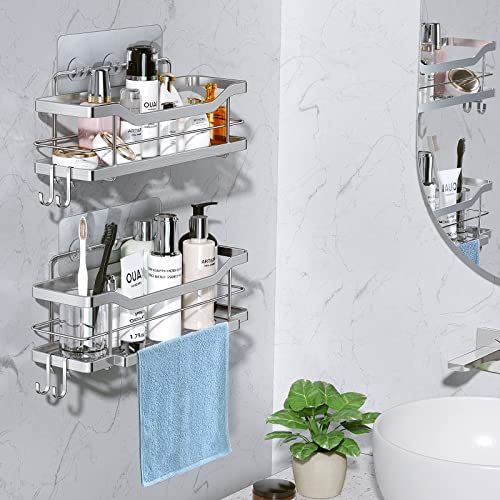 Shower Caddy Shelf Organizer Storage: Wall Adhesive Shower Holder for Inside Bathtub Shampoo No Drilling – Stainless Steel Shower Stall Basket High Suction – Rustproof Bathroom Rack for Bath 2 Pack | The Storepaperoomates Retail Market - Fast Affordable Shopping