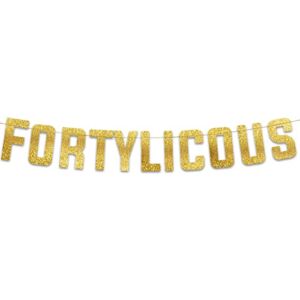 Fortylicious Gold Glitter Banner – Happy 40th Birthday Party Banner – 40th Wedding Anniversary Decorations – Milestone Birthday Party Decorations
