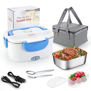 Electric Lunch Box Food Warmer 2 in 1, FVW Portable Food Heater for Car and Home – Leak proof, Lunch Heating Microwave for Truckers with Removable Stainless Steel Container 1.5 L, 110V/12V