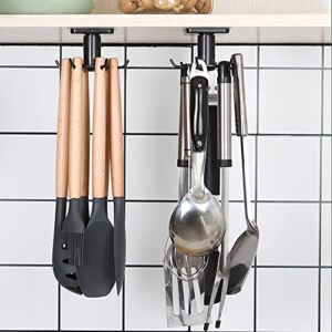 2pcs 360 °Rotation Utility Hooks, BAIEUEJO Under Cabinet Kitchen Hooks for Utensils,Nail Free Adhesive Kitchen Utensils Hanging Hooks for Kitchen Utensils/Tools/Towel/Knife(Black)