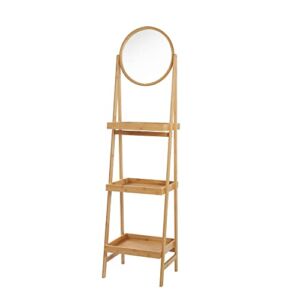 Proman Products Vega 3-Tier Bamboo Shelf Rack with Mirror ST17163, 17″ W x 14″ D x 64″ H, Natural