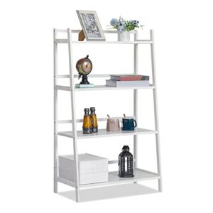 MoNiBloom Ladder Shelf for Plant Flower Book, Bamboo 4-Tier Trapezoid Storage Shelf Organizer for Living Room Patio Kitchen Bathroom Home Office, White