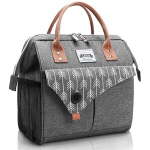 Lekebobor Lunch Bag for Women Insulated Lunch Box Leakproof Lunch Tote Reusable Cooler Bag for Women 10L, Grey