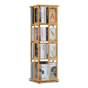 MoNiBloom Bamboo 4 Tier Bookshelf, Free Standing Modern Bookcase Storage Organizer Shelves Display Rack for Office Bedroom Living Room Children’s Student, Natural