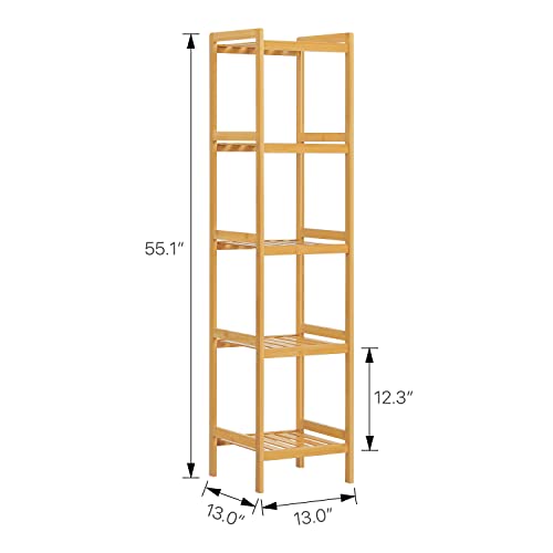 MoNiBloom Bamboo Bookcase 5 Tier Corner Standing Storage Bookshelf Kids Display Rack Table Kids Open Shelf Organizer for Bathroom Bedroom Office, Natural | The Storepaperoomates Retail Market - Fast Affordable Shopping