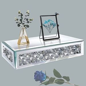 TACIDON Floating Wall Shelf Mirrored .Glamorous Crushed Diamond Crystals Wall Rack.Glass Display Ledge of Trophy and Photo Frame. Suitable for Living Room,Bathroom,Bedroom.(15”x6”x3”)