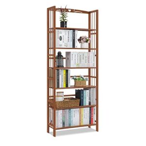 MoNiBloom 6-Tier Adjustable Bookshelf Bookcase, Multifunction Free-Standing Storage Shelf Narrow Plant Flower Stand for Living Room Kitchen Home, Brown