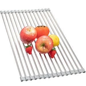 Roll Up Dish Drying Rack, Multipurpose Over The Sink Roll-Up Drying Rack, Stainless Steel Foldable Dish Drying Rack for Kitchen Counter Space Saving