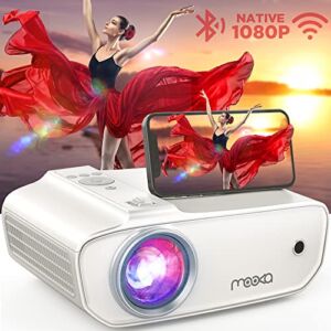 MOOKA Native 1080P Projector with WiFi and Bluetooth, 8500L FHD Movie Projector for Outdoor, Hi-Fi Speaker, Zoom, Sleep Timer, Bag, Support 300″ Screen Mini Projector for Phone/TV Stick/Laptop/Xbox