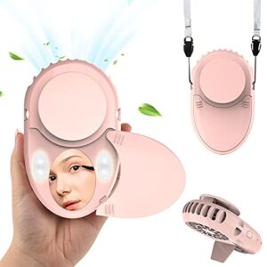 YESBRO Portable Personal Fan, USB Rechargeable Mini Handheld Fan, Eyelash Makeup Fan with Mirror & LED Fill Light for Women Girls Travelling, Office