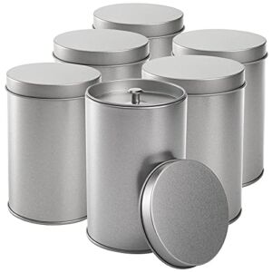 Yesland 6 Pack Tea Tin Canister with Airtight Double Lids, 12 Oz Tin Can Box and Small Round Kitchen Canisters for Loose Tea, Coffee, Candy, Herbs and Spices(Silver)