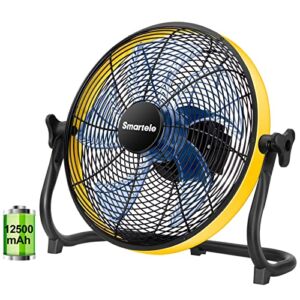 Smartele 12” Floor Fan,12500mAh Battery Operated Fan,Up to 30 Hours Travel Fan,Portable Fan Rechargeable for Outdoor Camping Golf Car Travel Hurricane Garage Industrial Indoor