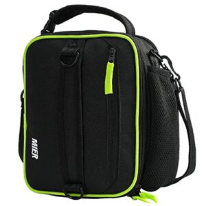 MIER Expandable Lunch Bag Insulated Lunch Box for Men Boys Teens to Work School Travel, Multiple Pockets Portable Lunchbox Bags with Shoulder Strap (Black/Green）