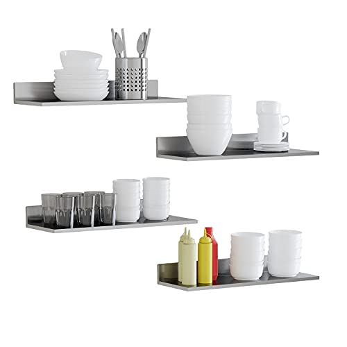 Wallniture Plat Stainless Steel Floating Shelves for Wall, 23.6″ Metal Wall Shelves for Restaurant, Bar, Cafe, Kitchen Organization and Storage, Silver Set of 4 | The Storepaperoomates Retail Market - Fast Affordable Shopping