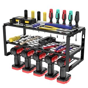 Power Tool Organizer with 5 Drill Holder, Wall Mount Garage Tool Organizers and Storage Rack, 3 Layers Heavy Duty Metal Tool Shelf – Cordless Drill Storage & Drill Charging Station, Perfect for Father’s Day