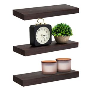 Set of 3 Dark Brown Wooden Floating Shelf for Nursery, Office, Bedrooms, Space Saving (15.7 x 5.5 x 1.5 in)