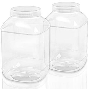ZOOFOX 2 Pack Clear Plastic Jars, 1.5 Gallon Square Plastic Containers with Screw-On Lids, Refillable BPA Free Empty Plastic Jars for Kitchen & Household Storage of Dry Goods, Peanut, Candy and More, Airtight Food Storage