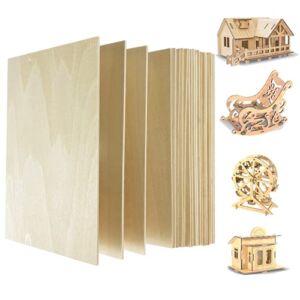 MUXGOA 20 Pcs Unfinished Plywood Basswood Sheet,DIY Wood Sheets for Wooden DIY Ornaments,Scrabble Tiles,House Aircraft Ship Boat,School Projects(150x100x2mm)