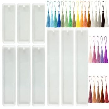 MUXGOA 9 Pcs Bookmark Mold with Tassles,Resin Bookmark Molds DIY Bookmarks Rectangle Silicone Bookmark Mold with 27 Pcs Handmade Silk Bookmark Tassels for Key Chain DIY Art Craft | The Storepaperoomates Retail Market - Fast Affordable Shopping