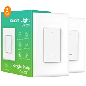 Smart Light Switch, 2.4Ghz Wi-Fi Switch Works with Alexa, Google Assistant Single-Pole,Neutral Wire Required,UL Certified,Remote/Voice Control and Schedule, No Hub Required, (2 Pack)