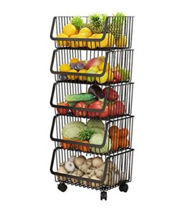 Shelf 5 Tier Vegetable Fruit Rack Kitchen Table Board Storage Basket Multifunctional Utility Cart Rack Wire Storage Basket with Wheels