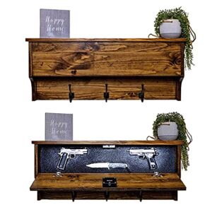 Tactical Traps Rustic Coatrack Gun storage with Trap Door | Compact Firearm Storage with RFID Lock | Easy Installation | Hidden Gun Compartment | 36” X 15” X 5 ¾” Country Pine