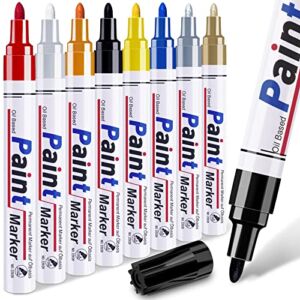 Paint Markers for Metal – 8 Colors Permanent Paint Pens Paint Markers, Oil Based Paint Pens for Fabric Wood Christmas Ornaments Craft Canvas Rock Painting Glass Plastic Tire, Waterproof Marker Pens