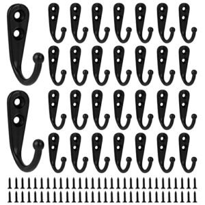30PCS Black Hooks for Hanging Towel, Wall Mounted Coat Hooks Robe Hook with 60 Screws for Bedroom, Entryway, Closet, Kitchen, Office, Small Heavy Duty Hooks, Hat Cup Mug Hooks, Hooks for Wall DIY Hook