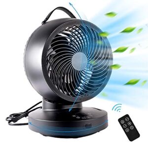 Kapoo Table Air Circulator Fan with Remote, Blade 8″, 6 Speeds 4 Wind Modes, Horizontal Vertical Oscillating, Indoor Circulator Fan for Whole Room Temperature Equilibrium, b02, Black (GS-XXG037)