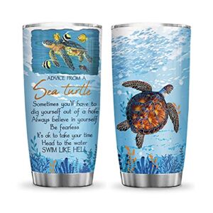 64HYDRO 20oz Sea Turtle Gifts for Women – Turtle Gifts for Turtle Lovers – Inspirational Gifts Advice from A Sea Turtle Tumbler Cup with Lid, Double Wall Vacuum Thermos Insulated Travel Coffee Mug