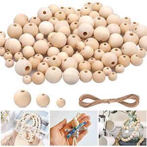Wooden Beads, 100PCS Natural Wood Beads, Unfinished Wood Beads Bulk, Round Wooden Beads for Crafts, 3 Sizes Smooth Wooden Balls with Holes for Farmhouse Garlands, Gnomes, Jewelry (10/14/18mm)