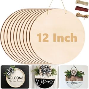 12 Inch Wood Circles for Crafts, 10Pcs Unfinished Wood Rounds Christmas Crafts Wooden Circles for DIY Crafts, Door Hanger, Sign, Wood Burning, Painting, Christmas Home Decorations (10PCS)