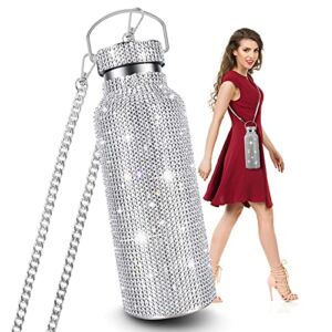 Diamond Water Bottle, Bling Diamond Vacuum Flask, Sparkling Diamond Water Bottle, High-Grade Stainless Steel Rhinestone Vacuum Flask, Leak-Proof Vacuum Flask With Chain (750ML)