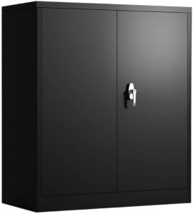 LUCYPAL Metal Storage Cabinet with 2 Doors, Lockable Steel Storage Cabinet with 2 Doors and Adjustable Shelves, Steel Lockable File Cabinet, Locking Tool Cabinets for Office,Home,Garage,Black