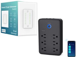 Smart Dimmer Switch, Smart Dual Dimmer Switch 1Pack and Smart Plug Outlet Extender, WiFi Surge Protector Power Strip Black