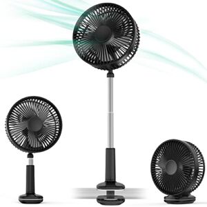 Portable Foldaway Oscillating Fan, Rechargeable Battery Operated Clip On Fan, Height Adjustable USB Fan for Travel Camping RV Desk Bedroom Outdoor