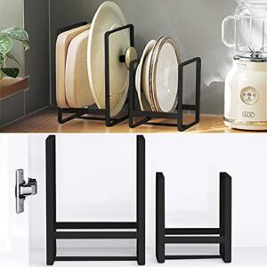 4PCS Plate Holders Organizer, Metal Dish Storage Dying Display Rack for Cabinet, Counter and Cupboard – Black， 2 Small and 2 Large