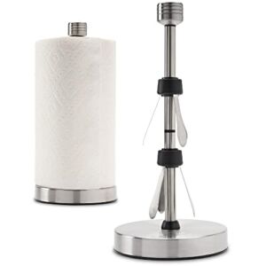 Stainless Steel Paper Towel Holder Stand Designed for Easy One- Handed Operation – This Sturdy Weighted Paper Towel Holder Countertop Model Has Suction Cups and Holds All Paper Towel Rolls