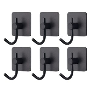 VAEHOLD Adhesive Wall Hooks, Heavy Duty Sticky Holder Waterproof Aluminum Towel Hooks for Hanging Coat, Hat, Key, Clothes, Closet Hook Wall Mount for Kitchen, Bathroom, Office (6, Black)