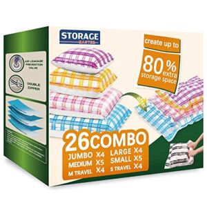 26 Space Saver Vacuum Storage Bags for Clothes, Airtight Vacuum Sealed Space Saver Bags for Blankets and Comforters (26 Pack)