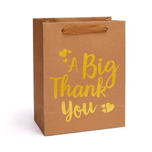 6-Pack Extra Heavy Duty Kraft Paper Bags, 10.3″ x 4.5″ x 8.2″ Medium Gift Bag – Gold Foil”A Big Thank You”, Sturdy, Durable Bag for Weddings, Birthdays, Baby Showers, Emancipation Day,Christmas,New Year’s Day,Epiphany , Orthodox Christmas Day,Graduation,