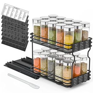 SpaceAid Pull Out Spice Rack Organizer for Cabinet, Heavy Duty Slide Out Seasoning Kitchen Organizer, Cabinet Organizer, with Labels and Chalk Marker, 6.5″W x10.75″D x8.5″H, 1 Drawer 2-Tier