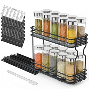 SpaceAid Pull Out Spice Rack Organizer for Cabinet, Heavy Duty Slide Out Seasoning Kitchen Organizer, Cabinet Organizer, with Labels and Chalk Marker, 4.5″W x10.75″D x8.5″H, 1 Drawer 2-Tier