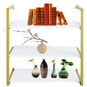 Modern Wall Mounted Shelf Gold Metal Wall Shelf with Wooden Board Floating Storage Rack Wall Mounted Bookshelf Suitable for Living Room Study Bedroom (24 Inch 3 Layer)